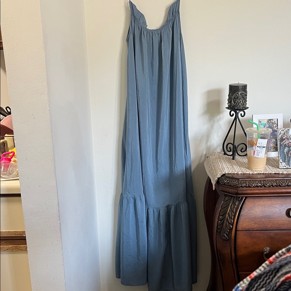 H&M Light Blue Gathered Dress